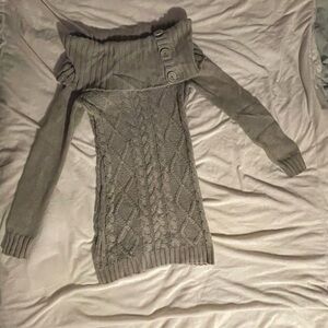 Guess Gray Off-the-Shoulder Cable Knit Sweater